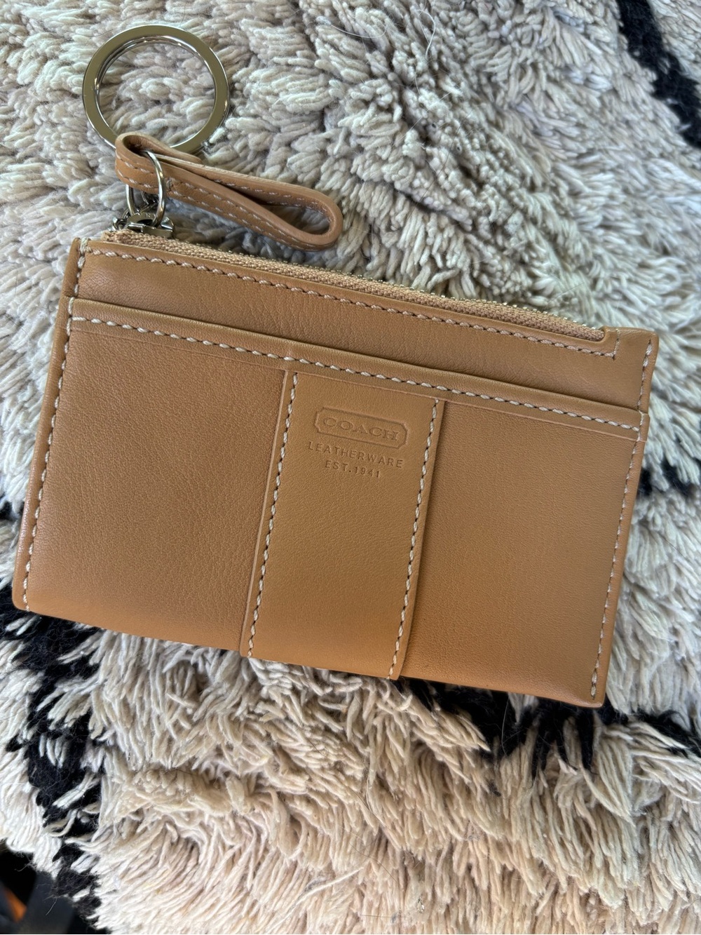 Coach Tan Leather Card Case with Keyring